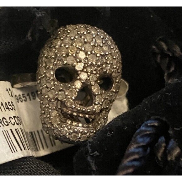 AUTHENTIC BAVNA Skull Ring 1.23 tcw Pavé Set Champagne Diamonds Sterling Silver - Picture 2 of 16